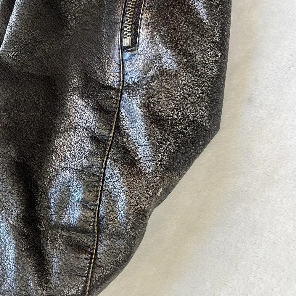 Levi's Jacket Mens Large Black Faux Leather Hooded Lined Biker Motorcycle READ